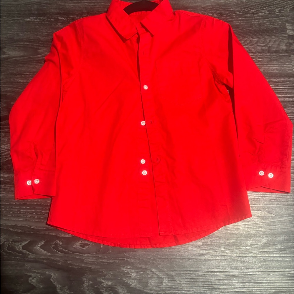 Vibrant Red Long-Sleeve Button Down Shirt